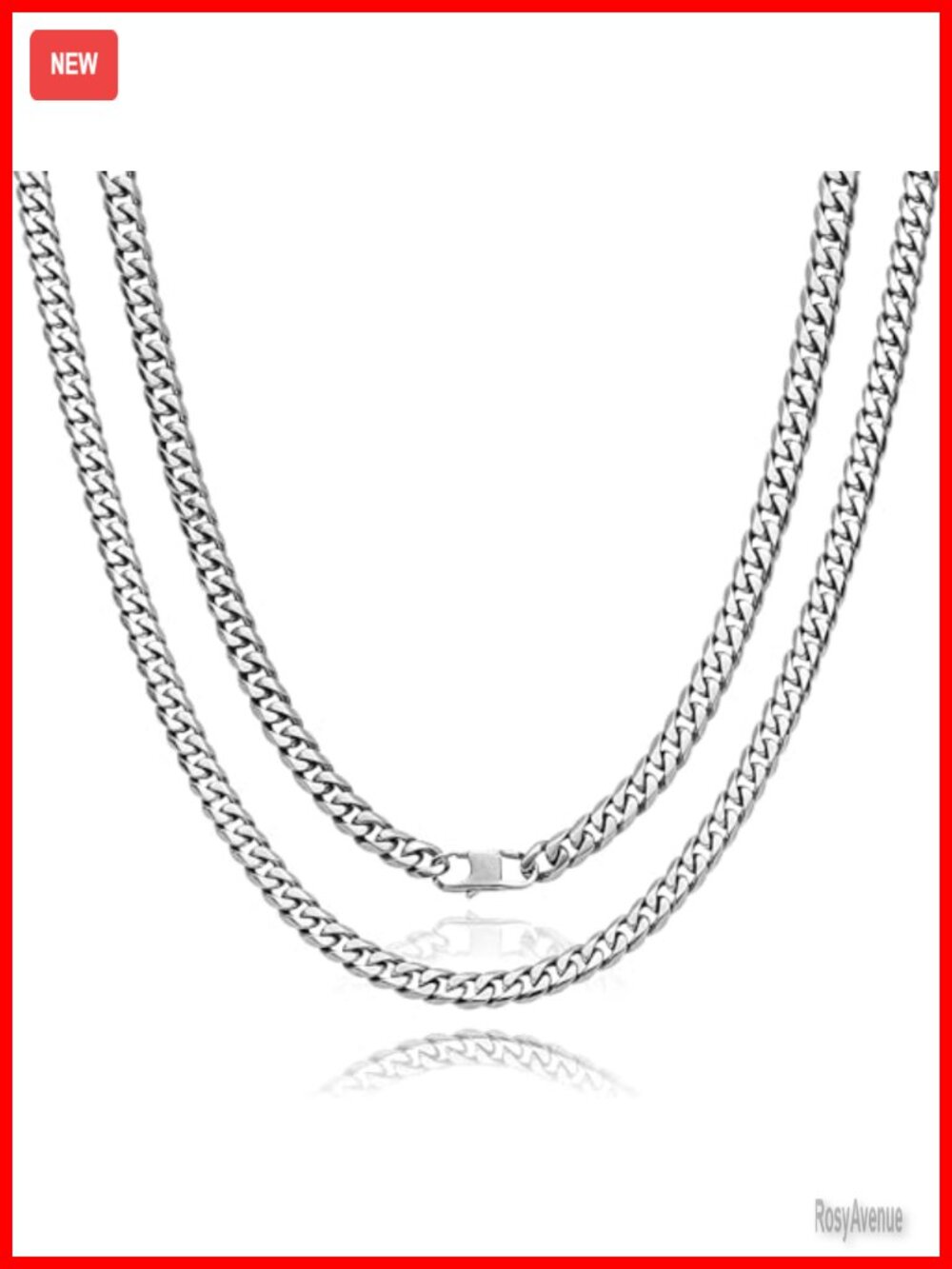 Pure Titanium Cuban Link Chain Necklace 7mm Diamond Cut Curb Chain Gift for Him
